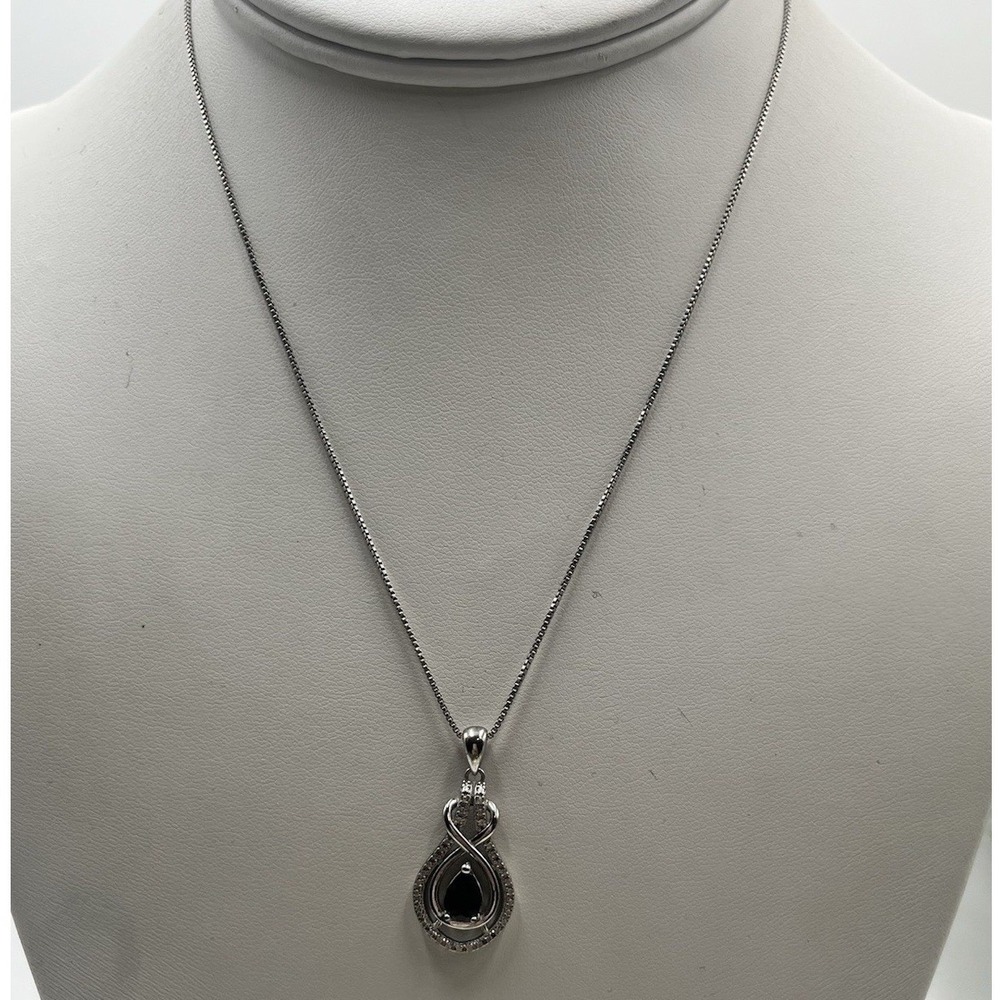 VJ Designer 925 Sterling Silver Blue Pear Shaped Sapphire Infinity Necklace 16"